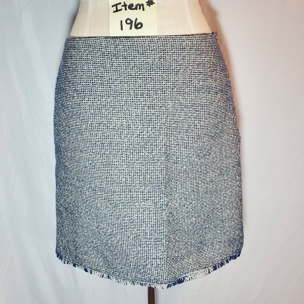 Banana Republic Blue Tweed Fringe Hem Mini Skirt With Pockets